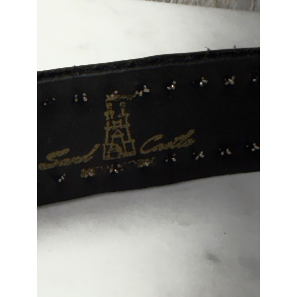 Sand Castle New York Black Leather Studded Western Belt Silver Buckle 42 Inch - Picture 4 of 7